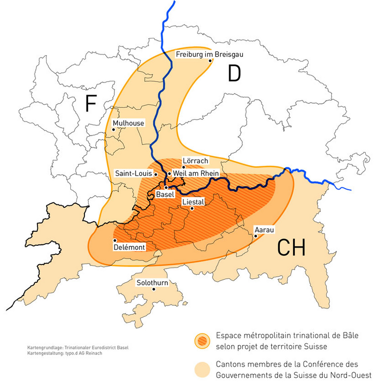 Carte espace métropolitain trinational de Bâle