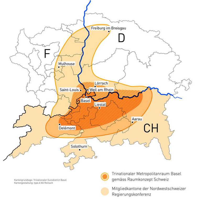 Karte trinationaler Metropolitanraum Basel